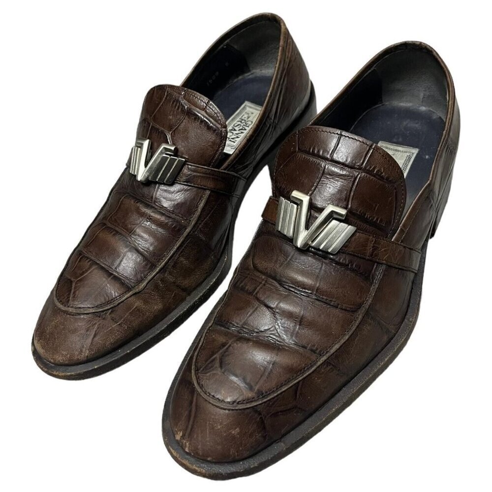 Gianni VERSACE Dress Shoes Vintage 90s Luxury Designer Loafers Leather